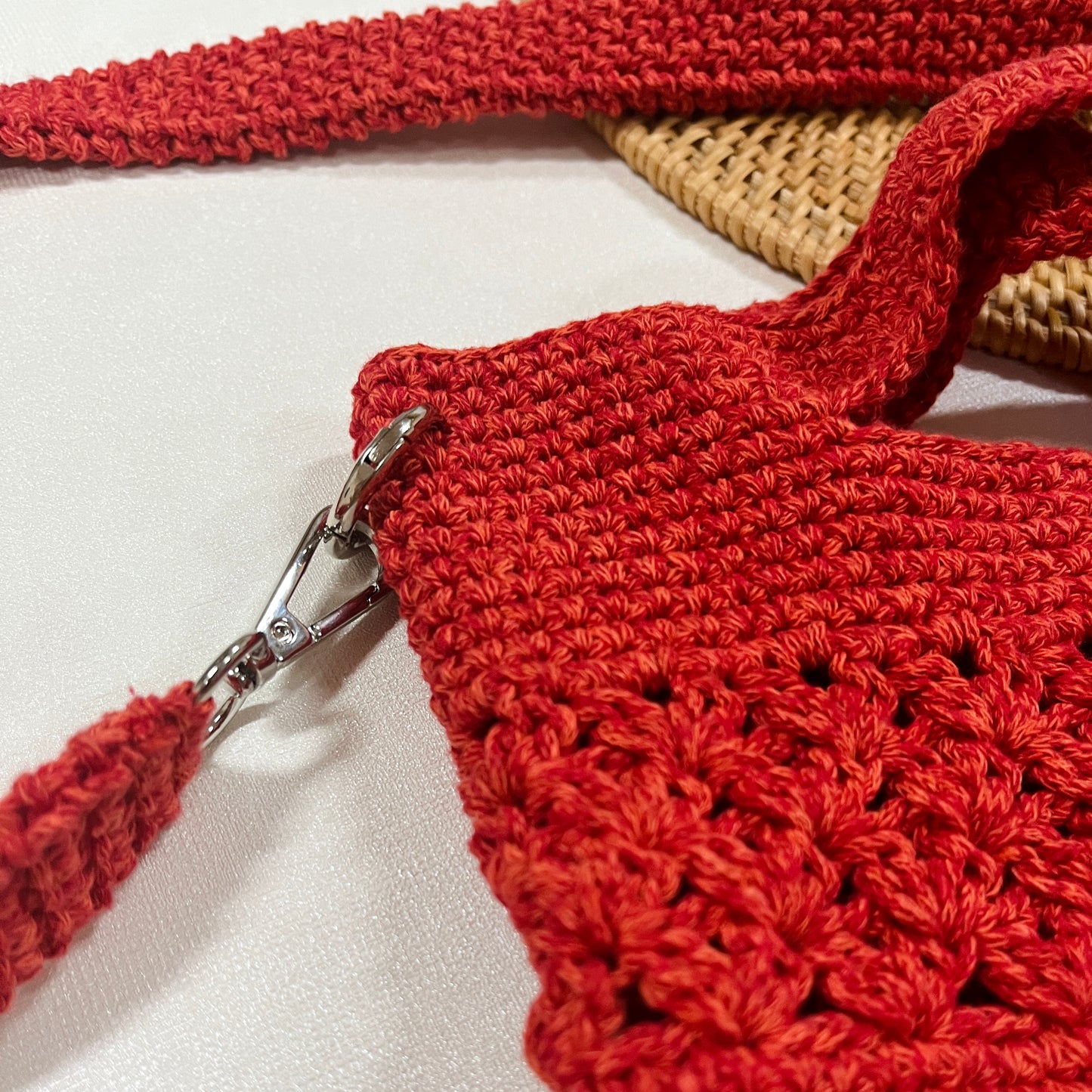 Red Hand-Crocheted Wool Bag With Strap in Boho Style