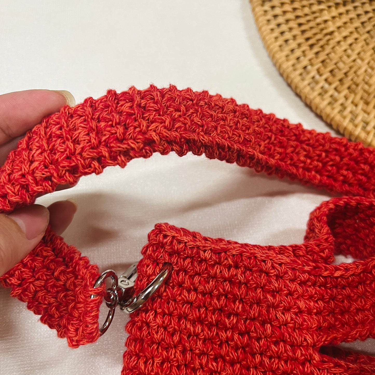 Red Hand-Crocheted Wool Bag With Strap in Boho Style