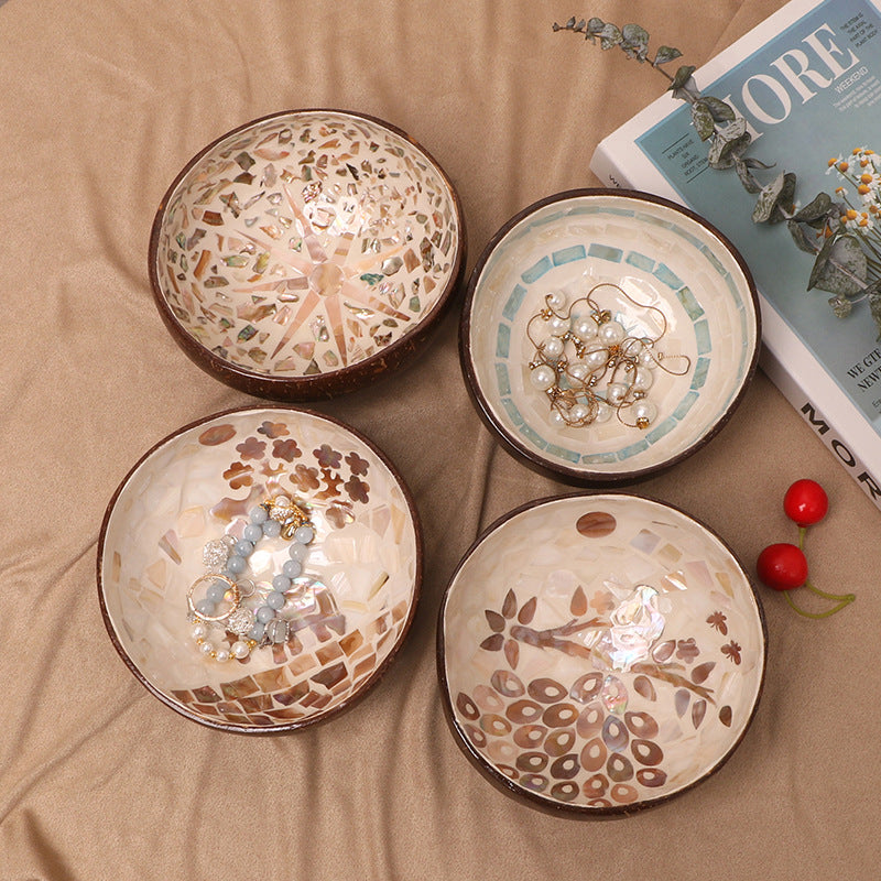 Coconut bowl inlaid with mother-of-pearl