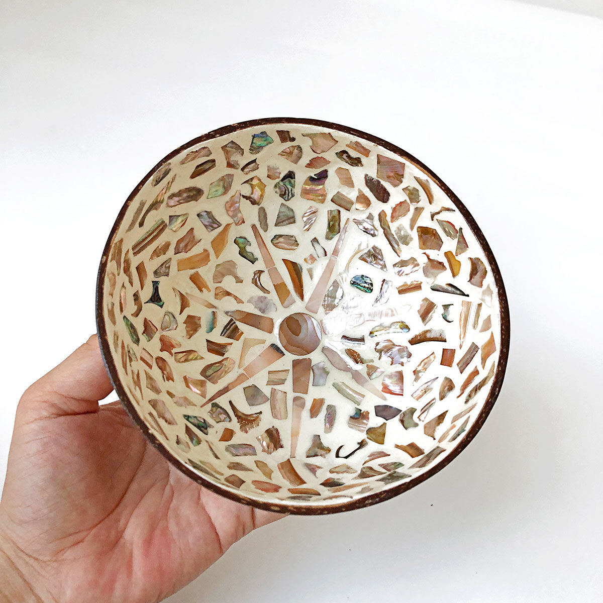 Coconut bowl inlaid with mother-of-pearl