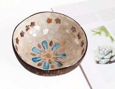 Coconut bowl inlaid with mother-of-pearl