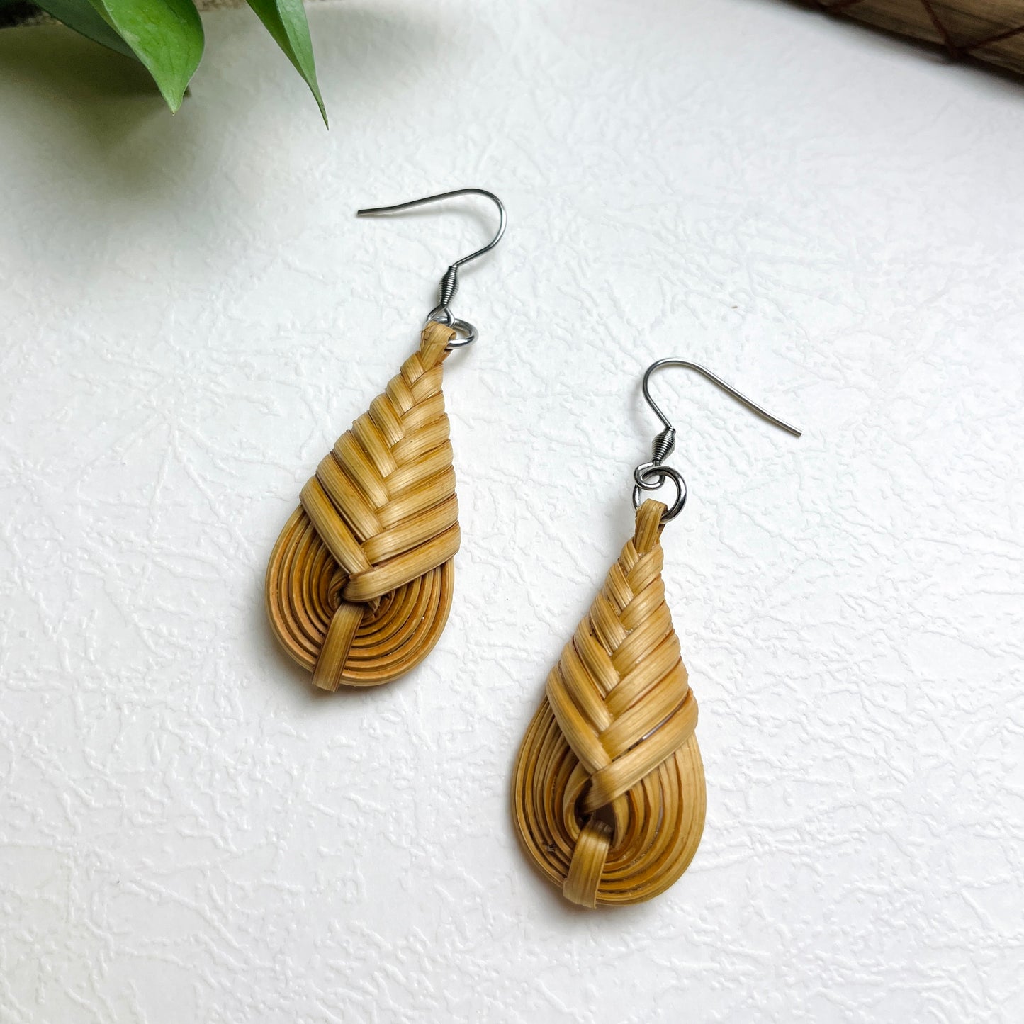 Handmade Leaf-Shaped Earrings Made From Bamboo And Rattan