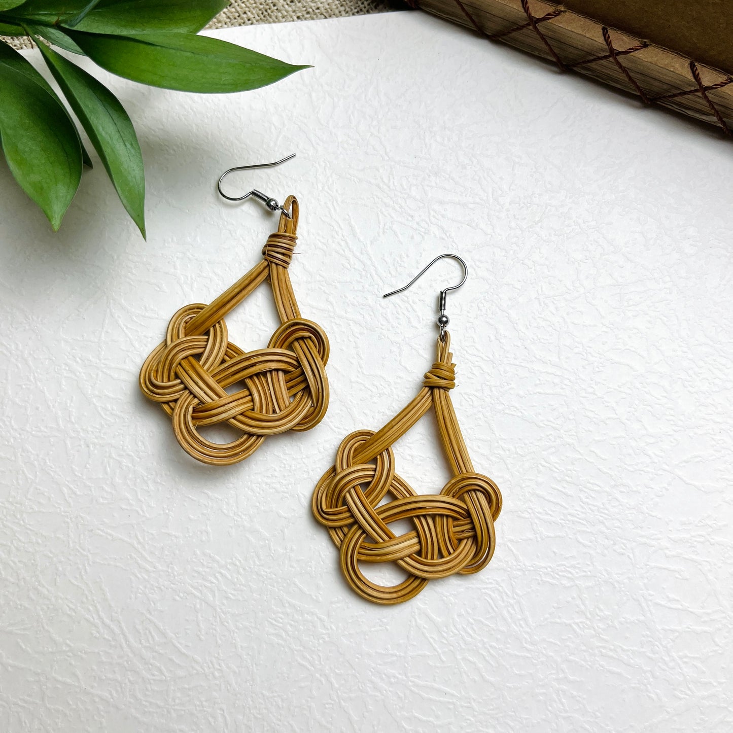 Retro Style Natural Rattan Hook Earrings - Rattan Earrings Handmade