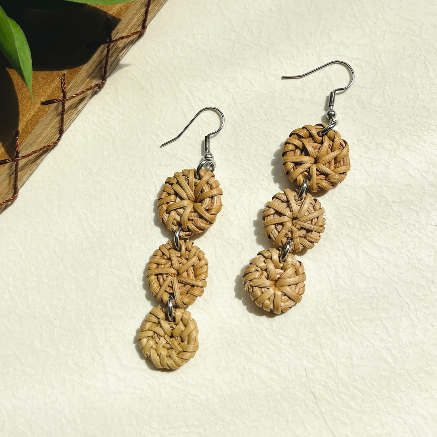 Retro Style Long Rattan Hook Earrings - Handmade Rattan Earring